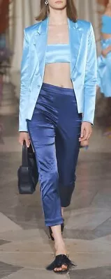 New STAUD Mikayel High Waist Satin Slim Leg Cropped Pants Sapphire Blue 4 X 24 • $104.99