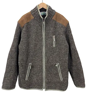Laundromat Brown Wool Leather Patches Full Zip Heavy Sweater Large Made In Nepal • $69.99