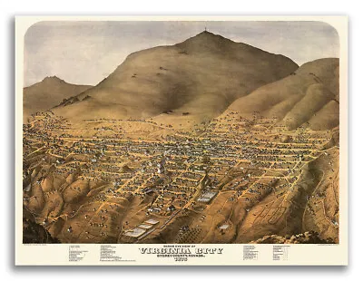 1875 Virginia City Nevada Vintage Old Panoramic City Map - 20x28 • $16.95