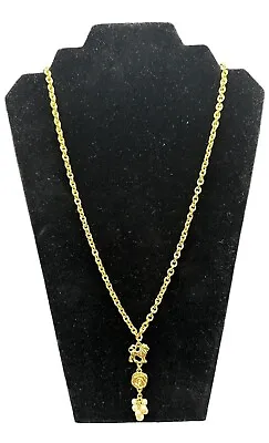Vintage Liz Claiborne Gold Tone Lariat Style Chain Necklace Lion Rose Faux Pearl • $20