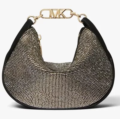 Michael Kors Kendall Bracelet Chain Suede Shoulder Bag Black Glitter Gold • $194.60