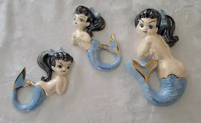 Vintage Inspired Ceramic Mermaid Pinup Vargas Wall Art Set Of 3 Whimsical • $79.99