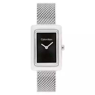 Calvin Klein Silver Steel Mesh Black Dial Women's Watch - 25200399 • $223