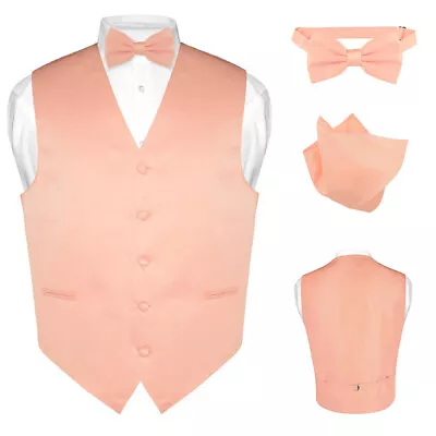 Men's Dress Vest BOWTie Hanky PEACH Pink Bow Tie Set For Suit Or Tuxedo XXL • $24.95