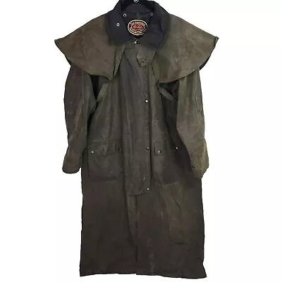 Vtg Australian Outback Collection Mens Green OilSkin Duster Jacket Coat Long XL • $99