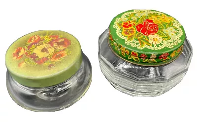 Vintage Cosmetic Jars Floral Lids Vanity Cosmetic Glass • $17.99