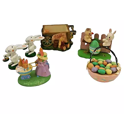 Set Of 6 Vintage Wood & Resin Easter Bunny Egg 3 & 4   Shelf Sitters Handpainted • $29.99