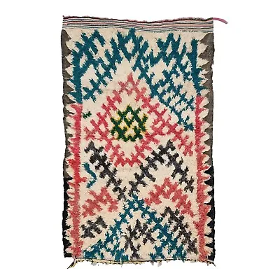 Moroccan Handmade Vintage Rug 3'2x5'6 Berber Geometric Red & Blue Wool & Cotton • $238.20