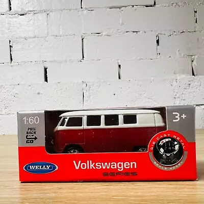 Volkswagen VW Microbus Red White T1 Kombi Van Bus Welly 1:60 Pullback Car • $29.95