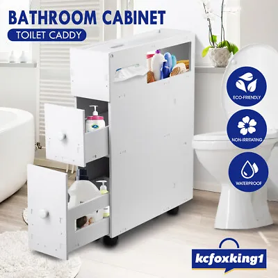 Bathroom Toilet Cabinet Drawer Caddy Utility Storage Shelf Organiser W/ Wheels • $89.90