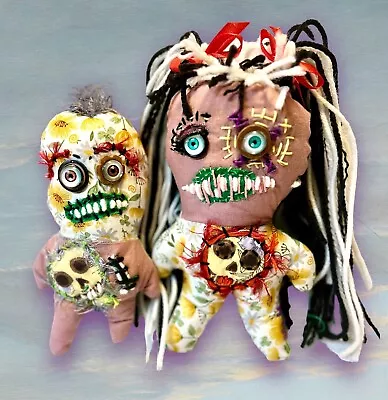VooDoo Sibling Dolls OOAK Creepy Mountain Monster Poppets Zombie 9” Handmade • $31.50