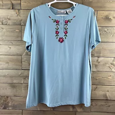 Victoria Jones Womens Shirt Short Sleeve Floral Embroidered Embellished Size 1X • $7.49