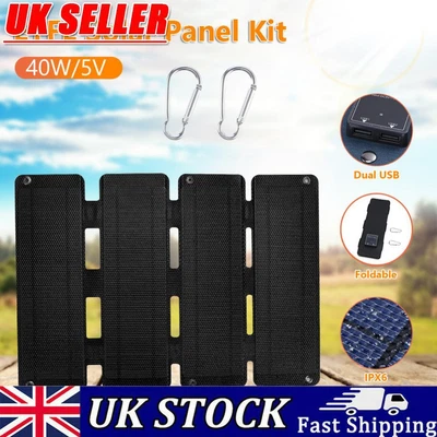 5V 40W Foldable Solar Panel Ultra-thin Waterproof Emergency Power Bank (Black) • £30.90