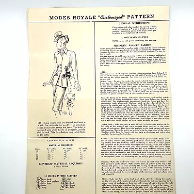 Modes Royale Customized Vintage 1930's 40's?  Pattern #126  Women's Suit Size 12 • $85