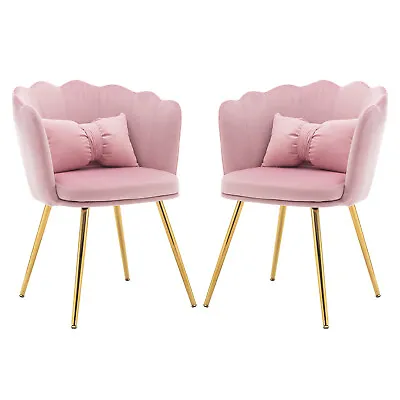 Dining Chairs Set Of 2 Velvet Upholstered Wing Back Armchair W/ Metal Legs Pink • £129.99