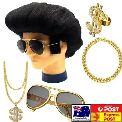 Mens Elvis Presley 5 Pieces Wig Set Glasses Rock N Roll Move Star 1950s 50s 60s • $32.95