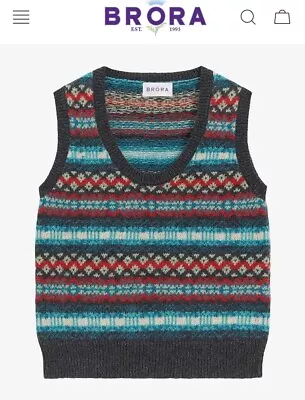 Brora Fairisle Pure New Wool Knitted Vest Tank 14 42 Vintage Look 30s 40s Boho • £85