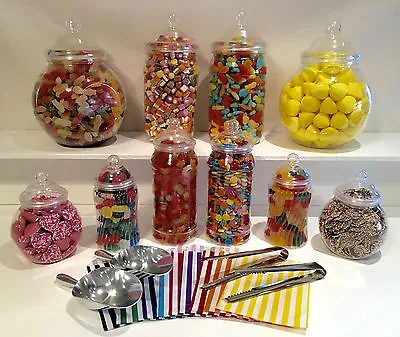 Plastic Style Sweet Jars 2 Tongs 2 Scoops100 Bags Candy Buffet Wedding Large Kit • £21.99