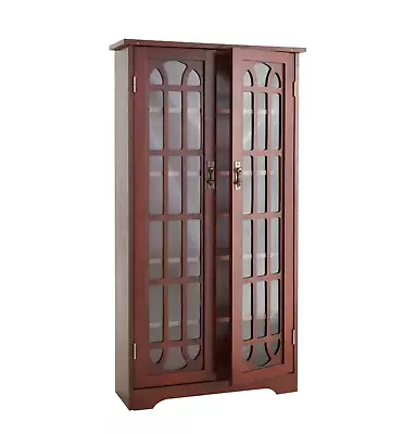 Media Storage Cabinet 330 Disc Cherry Window Pane Vintage Style Arched Window • $214.10