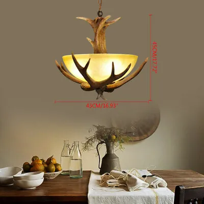 Chandelier E26 Rustic Lodge Log Cabin Ceiling Light Resin Deer Antler 3-Light  • $92