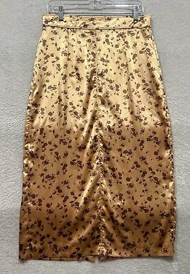 Zara Skirt Womens Large Brown Gold Floral MidiMaxi Slip Stretch Waist High Rise • $14