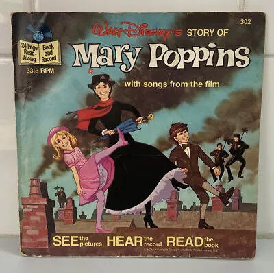 Vintage Retro 1977 Walt Disney Mary Poppins See Hear Read Book & Vinyl Record VG • £7.99