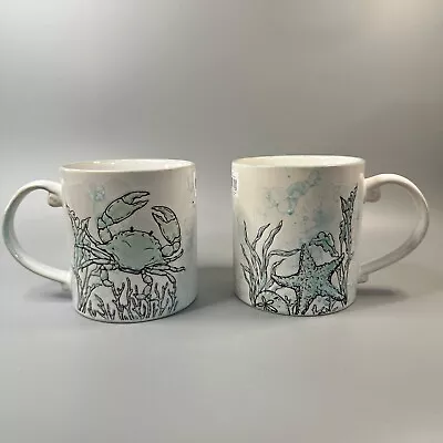 Spectrum Sea Cove Island Blue Crab And Starfish Mug Beach Coastal Ceramic 21oz • $15.95