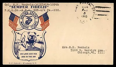 Mayfairstamps US 1945 APO 254 Bulldog Marine Corp Sadworth Patriotic To Chicago • $1