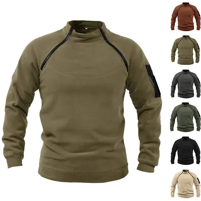 Mens Fleece Jumper Tactical Army Military Sweatshirt Work Winter Combat T-Shirt • £17.99