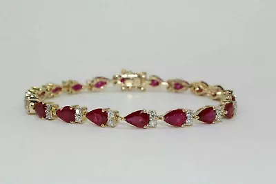 8.57 Ct Pear Cut Simulated Red Ruby Tennis Link Bracelet 14K Yellow Gold Plated • $187.87