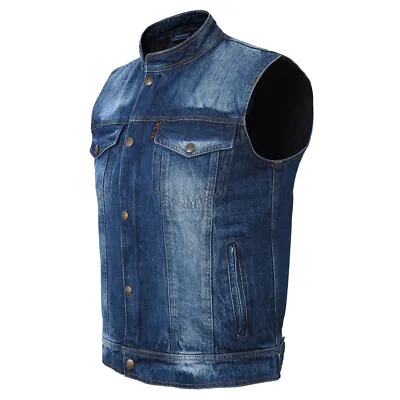 Mens Faded Blue Denim Sleeveless Motorcycle Motorbike Bikers Cruiser Vest S - 8x • $122.98