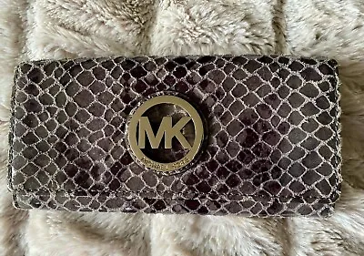 Michael Kors Fulton Dark Grey Slate Snakeskin Flap Continental Snap/Zip Wallet • $40