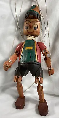 Vintage String Puppet Doll Wood Carved And Painted Pinocchio - 13.5  Tall • $29.95