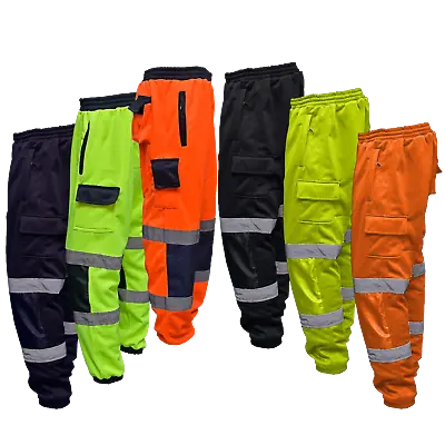 Hi Viz Vis Fleece Trousers Jogging Bottoms Safety Work Joggers Sweat Pants S-5XL • £22.99