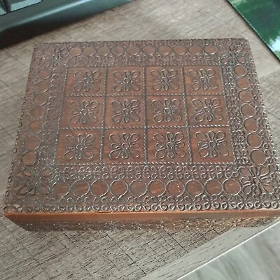 Vintage Hand Carved Floral Wooden Jewelry Glove Trinket Box • $16.99