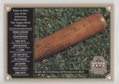 2000 Upper Deck The Collection Sweepstakes Entry Babe Ruth Final Appearance Bat • $0.99