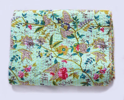 £39 • Buy Indian Paradise Print Kantha Handmade Quilt Twin Cotton Bedspread Blanket Throw