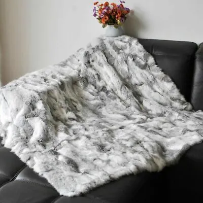 Luxury Rabbit Fur Throw 100% Real Fur Bedspread Blanket 55''x63'' Multifunction • $126.34