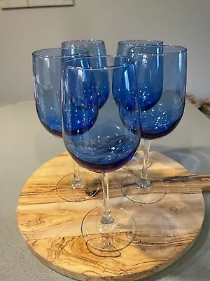 Vintage Two-Tone Wine Glasses Cobalt Blue Bells With Clear Stems Set Of 5 EUC • $30