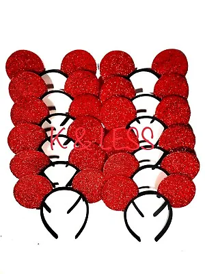 Minnie Mickey Mouse Ears Headbands 24pc Shiny Red Birthday Party  • $23.99