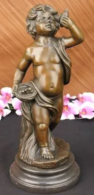 Semi Nude Cherub Boy Bronze Statue Sculpture French Art By Moreau On Marble Base • $149.50