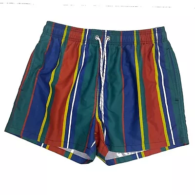 Mens Striped Vintage Look Drawstring Swim Trunks Size Large • $9.99