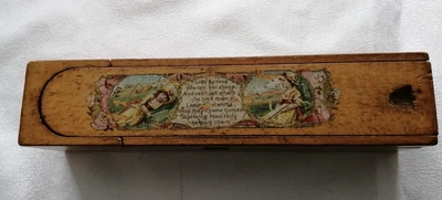 £20 • Buy VINTAGE WOODEN PENCIL BOX WITH SLIDE TOP Little Bo-Peep Nursery Rhyme