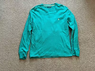 Polo Ralph Lauren Long Sleeve Thermal Shirt Mens Large Green Yellow Pony • $19.99