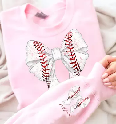 Baseball Coquette Bow Sweatshirt Soft Girl Era Baseball Mom Custom Name • $45.98