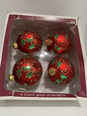 Vintage Lot Of 4 Mercury Glass Christmas Ornaments Decorated Glitter Green & Red • $10.99
