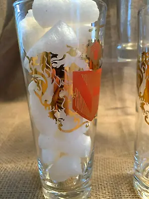 6 Vtg MCM Drink Glasses Highball Tumbler Gold Lions Orange Crest Shield Royal • $34