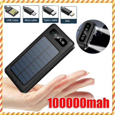 $25.96 • Buy Portable Solar Power Bank 2USB Backup Battery Charger For Mobile Phone 100000mah