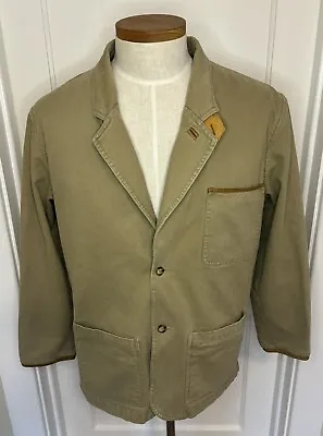 Vintage Orvis Men's Size Medium Cotton & Leather Khaki Safari Jacket Hong Kong • $149.95