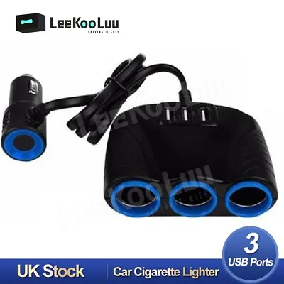 Car Cigarette Lighter Splitter 12V Socket USB 3 Way Plug Multi Charger Adapter • £5.78